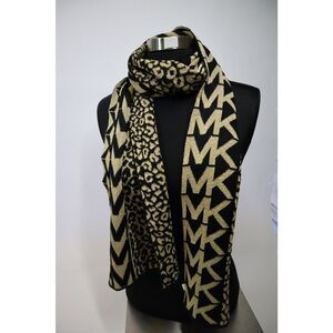 Michael Kors Black and Gold Cheetah Print Scarf One Size‎